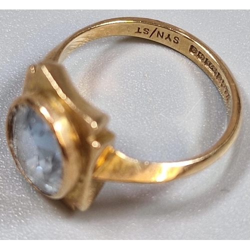 217 - 9ct gold blue topaz ring, 3.1g approx. Ring size L 1/2 (B.P. 21% + VAT)