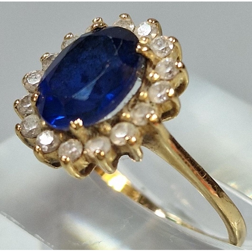 218 - 18ct gold sapphire and white stone cluster ring, 3g approx. Ring size M (B.P. 21% + VAT)