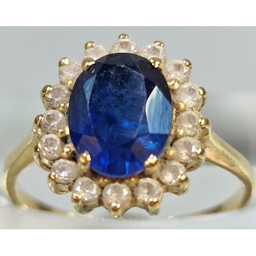 218 - 18ct gold sapphire and white stone cluster ring, 3g approx. Ring size M (B.P. 21% + VAT)