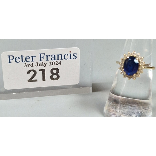 218 - 18ct gold sapphire and white stone cluster ring, 3g approx. Ring size M (B.P. 21% + VAT)