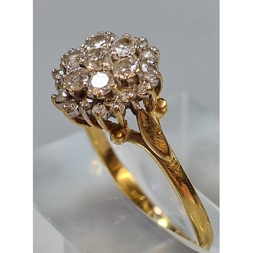 222 - 18ct gold diamond multi-cluster ring, 2.8g approx. Ring size P (B.P. 21% + VAT)