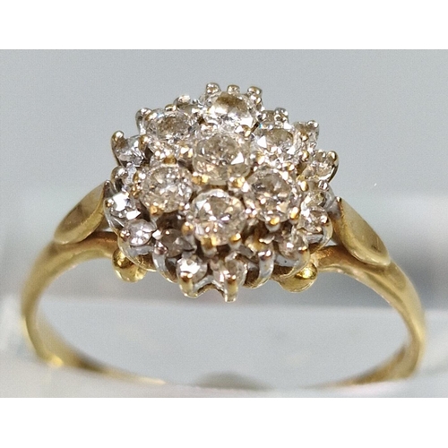 222 - 18ct gold diamond multi-cluster ring, 2.8g approx. Ring size P (B.P. 21% + VAT)