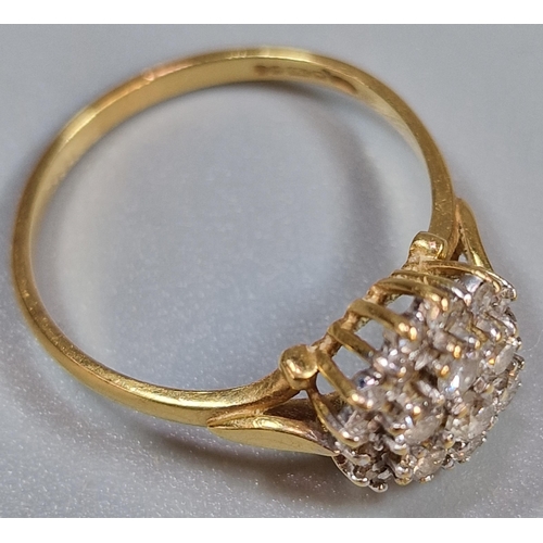 222 - 18ct gold diamond multi-cluster ring, 2.8g approx. Ring size P (B.P. 21% + VAT)