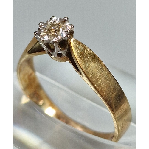 227 - 9ct gold diamond solitaire ring, 2.2g approx. Ring size M 1/2 (B.P. 21% + VAT)