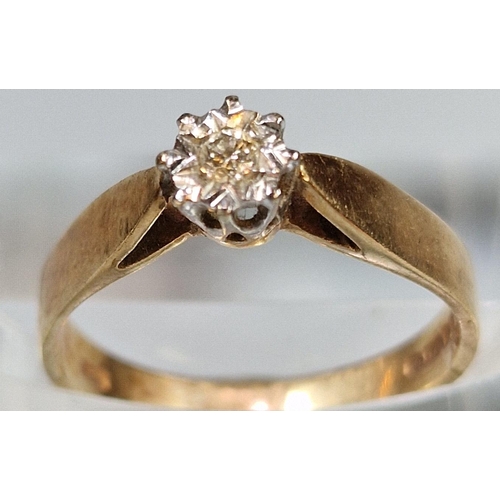 227 - 9ct gold diamond solitaire ring, 2.2g approx. Ring size M 1/2 (B.P. 21% + VAT)