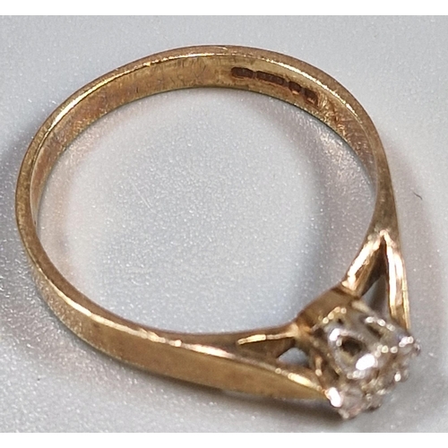 227 - 9ct gold diamond solitaire ring, 2.2g approx. Ring size M 1/2 (B.P. 21% + VAT)