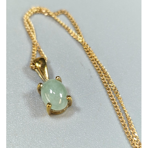 232 - 9ct gold fine link chain with greenstone pendant, 1.9g approx. (B.P. 21% + VAT)