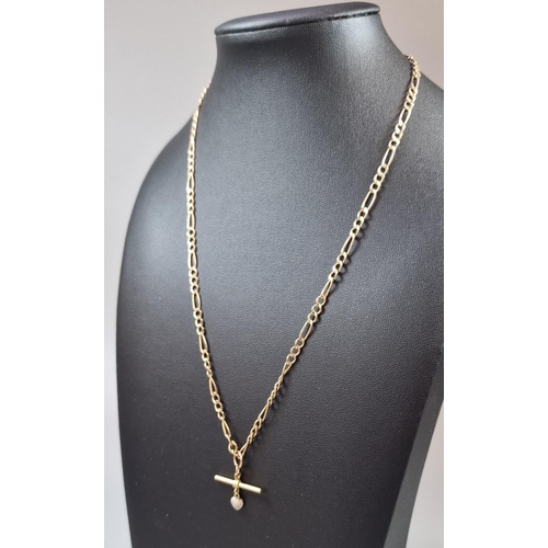 234 - 9ct gold curb link chain with T-bar and heart charm, 3.6g approx. (B.P. 21% + VAT)