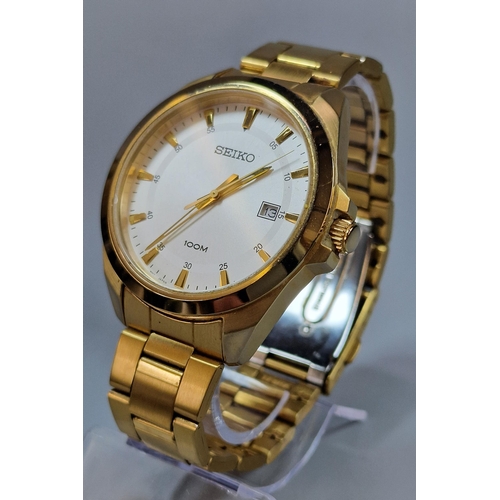 238 - Seiko gold plated gentleman's large head wristwatch with satin face having baton numerals, sweep sec... 