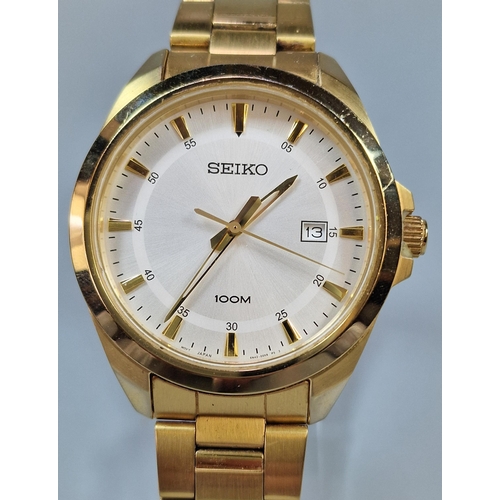 238 - Seiko gold plated gentleman's large head wristwatch with satin face having baton numerals, sweep sec... 