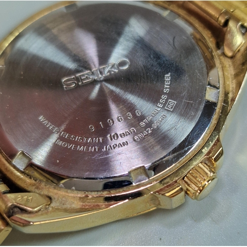 238 - Seiko gold plated gentleman's large head wristwatch with satin face having baton numerals, sweep sec... 