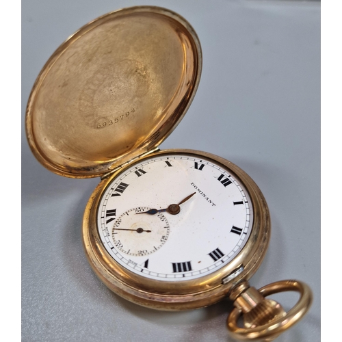 243 - Dominant gold-plated full hunter keyless pocket watch with Arabic face having seconds dial together ... 