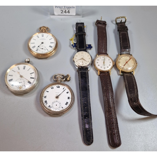 244 - Collection of assorted pocket and wristwatches to include: Ororla gentleman's' steel watch, a Timex ... 