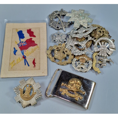 247 - Collection of military cap badges together with a 'Death or Glory' belt buckle, Highland Regiment Th... 