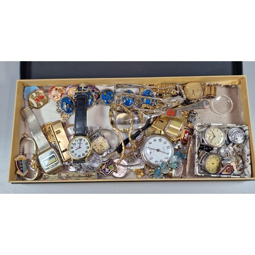 263 - Collection of watches, enamel badges, pocket watches, sugar nips, costume jewellery etc. (B.P. 21% +... 