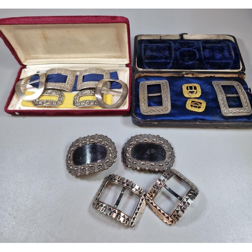 266 - Collection of Georgian design silver-plated and other belt buckles, one appearing in original box (B... 