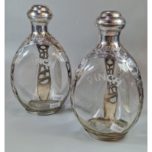 267 - Pair of sterling 925 silver overlay 'Haig Pinch' whisky dimple decanters with stoppers (2) (B.P. 21%... 