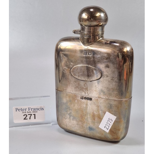 271 - George V silver hip flask, by Martin Hall & Co Ltd, Sheffield 1927. Total weight 8.9 troy oz. approx... 