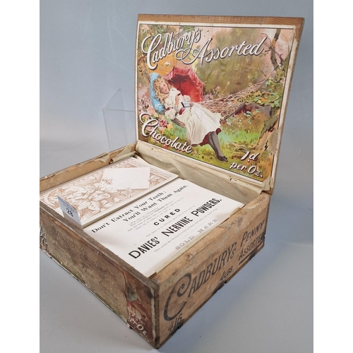 28 - Vintage wooden Cadbury's Chocolate Box, the interior revealing a collection of promotional cards for... 