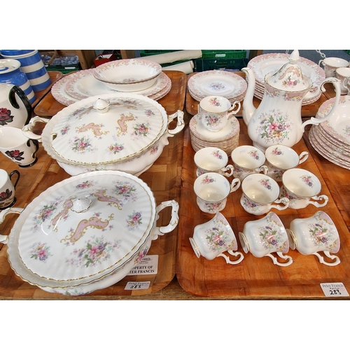 283 - Seven trays of Royal Albert bone china 'Serenity' tea and dinnerware items to include: cups, saucers... 