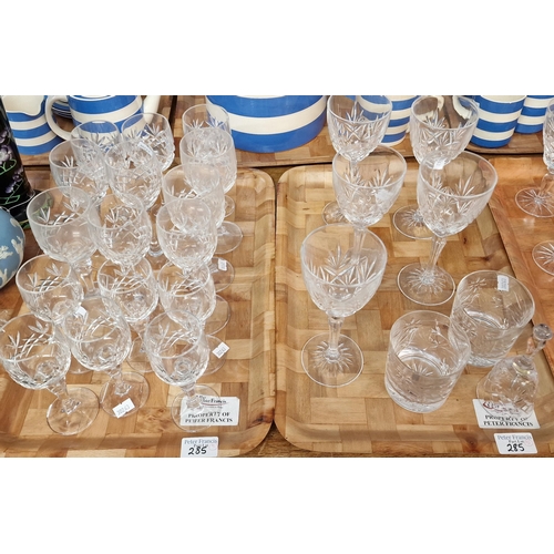 285 - Five trays of drinking glasses: hock, wine, liqueur and whisky tumblers. (5) (B.P. 21% + VAT)