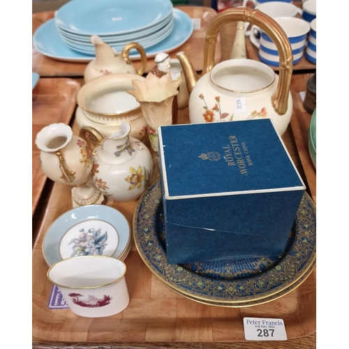 287 - A collection of Royal Worcester 'Blush Ivory' and other porcelain items to include: pair of fruit de... 