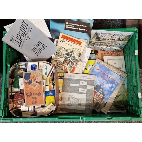 291 - Crate of assorted ephemera, various to include: Hotels and Inns of Pembrokeshire, London Tramcar, Ho... 