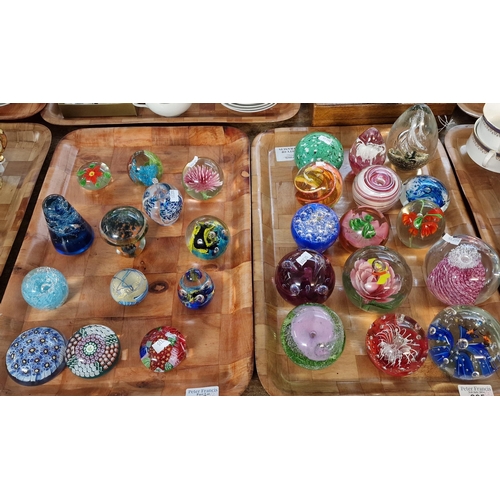 305 - Collection of glass paperweights, varying designs including: Laugharne, mushrooms, fruit designs, Ca... 