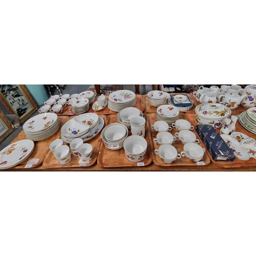 308 - Nine trays of Royal Worcester oven to table ware 'Evesham' design items to include: tureen and cover... 