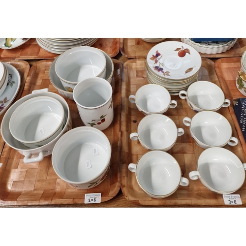 308 - Nine trays of Royal Worcester oven to table ware 'Evesham' design items to include: tureen and cover... 