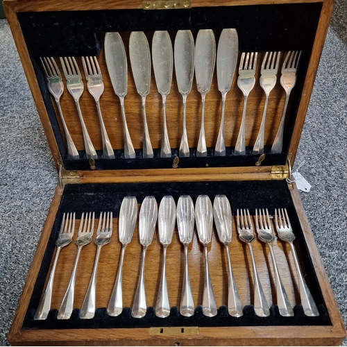 311 - Mahogany cased set of silverplated fish knives and forks.  (B.P. 21% + VAT)