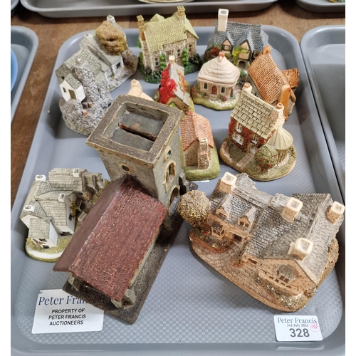 328 - Tray of Lilliput Lane and similar cottages and buildings together with a novelty moneybox in the for... 