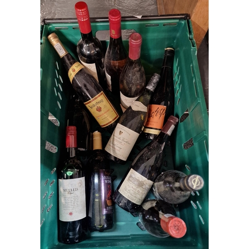 345 - Crate of assorted wines: mulled wine, Pinot Noir, Domaine Des Verchères Chardonnay etc.  (12)  (B.P.... 