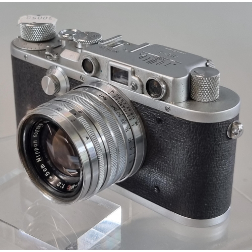 34A - Leica copy Nicca 'Tower type 3' Rangefinder camera No. 34606 with Nikkor-H 1:2 5cm lens and leather ... 