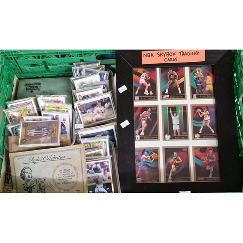 367 - Collection of trading cards to include: MBA Skybox basketball trading cards (framed), Football Showp... 