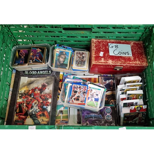 392 - Collection of trading cards - baseball, football, basketball together with a red box of GB coins, co... 