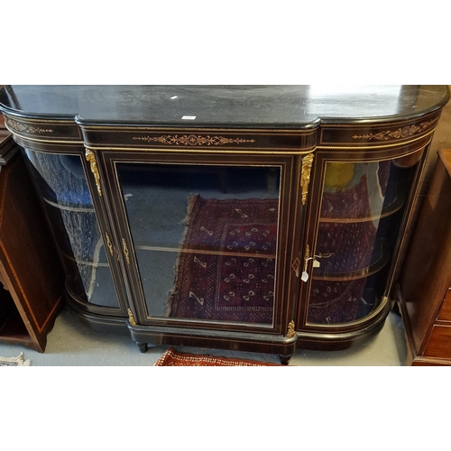 417 - Victorian ebonised and gilded break front credenza with gilt metal mounts, beaded and rope twist dec... 