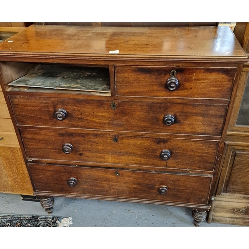 432 - 19th century mahogany straight front chest of two short and three long drawers on baluster turned le... 