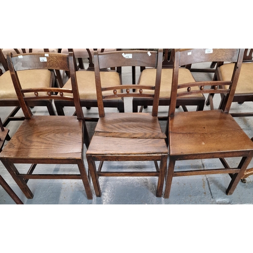 436 - Set of three early 19th century oak bobbin and rail back farmhouse kitchen chairs (3) (B.P. 21% + VA... 