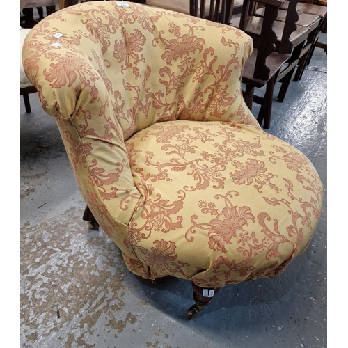 438 - Late Victorian bedroom upholstered nursing chair on brass cups and castors (B.P. 21% + VAT)