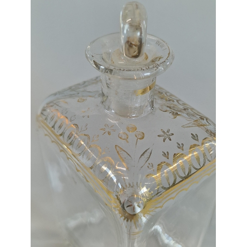 44 - 19th century glass cologne bottle and stopper with gilded highlights together with a Mary Gregory st... 