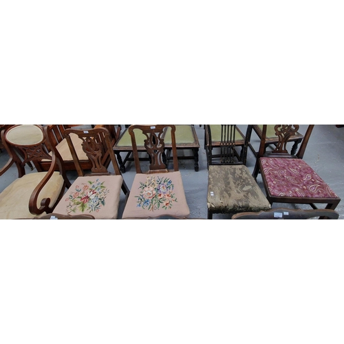 441 - Collection of 19th century dining chairs, one carver with scroll arms, one chinoiserie design etc. (... 