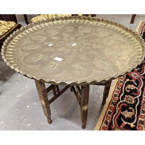 461 - Indian folding brass tray top table (B.P. 21% + VAT)