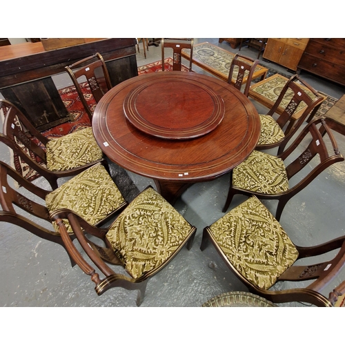 462 - Chinese hardwood drum  dining table with stepped 'Lazy Susan' type revolving upper surfaces on a flu... 