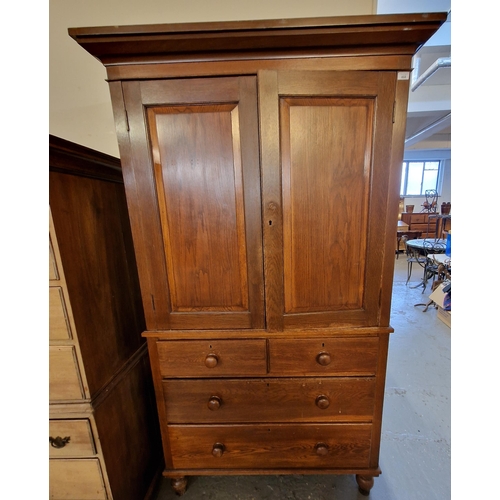 468 - 19th century oak two stage press cupboard, the moulded doors with the interior revealing two adjusta... 