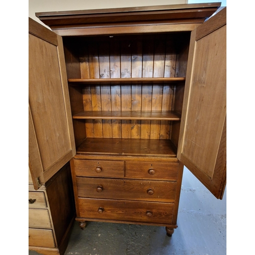 468 - 19th century oak two stage press cupboard, the moulded doors with the interior revealing two adjusta... 