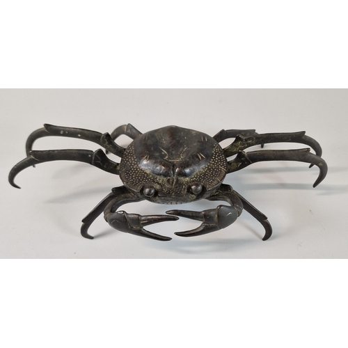 47 - Probably Meiji period Japanese patinated bronze study of a crab. 22cm wide approx. (B.P. 21% + VAT)