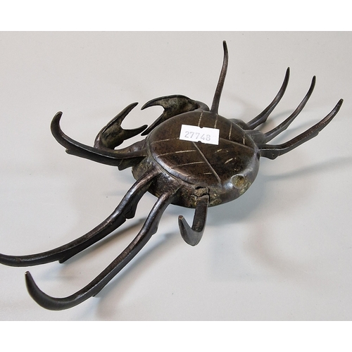 47 - Probably Meiji period Japanese patinated bronze study of a crab. 22cm wide approx. (B.P. 21% + VAT)