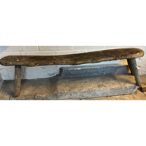 494 - 19th century rustic pig bench on splayed turned legs. 183cm long approx. (B.P. 21% + VAT)