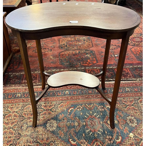 507 - Edwardian mahogany inlaid kidney shaped side table with under tier (B.P. 21% + VAT)